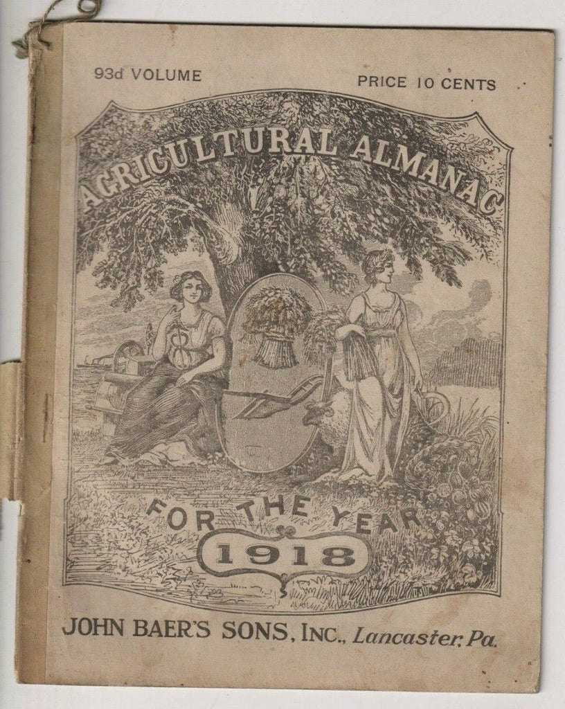 Agriculture Almanac John Baer's Sons Lancaster, PA 93rd Volume 1918 022420nonr