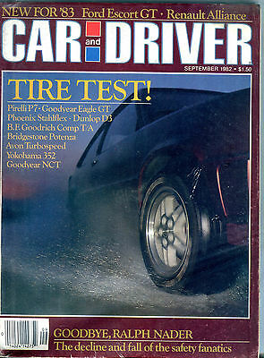 Car and Driver Magazine September 1982 Tire Test! Ralph Nader EX 122815jhe