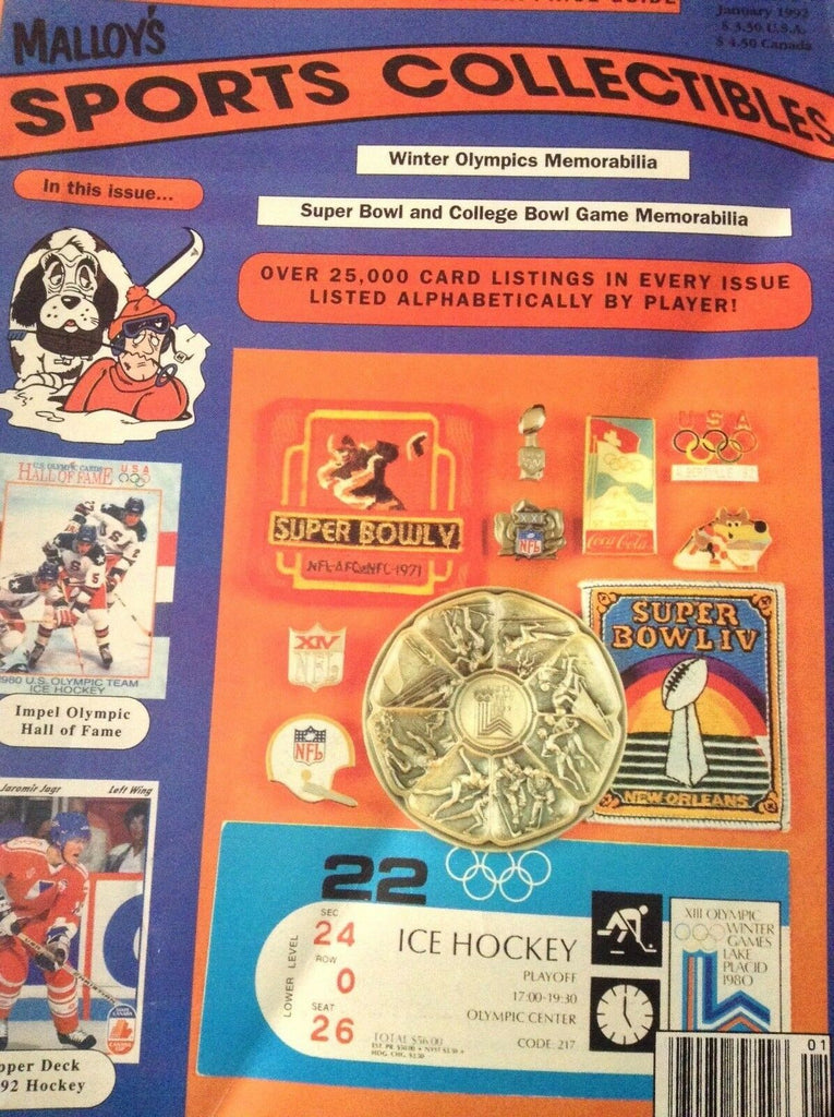 Malloy's Sports Collectibles Magazine Ice Hockey January 1992 120818nonrh