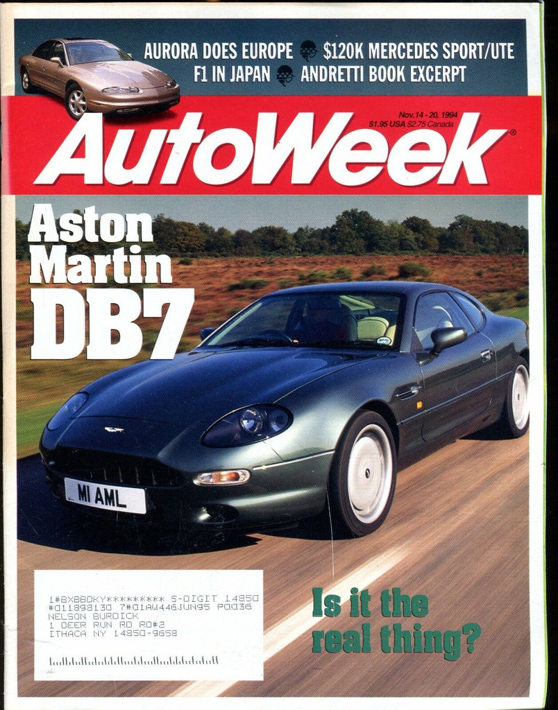 AutoWeek Magazine November 14 1994 Aston Martin DB7 EX w/ML 022417nonjhe