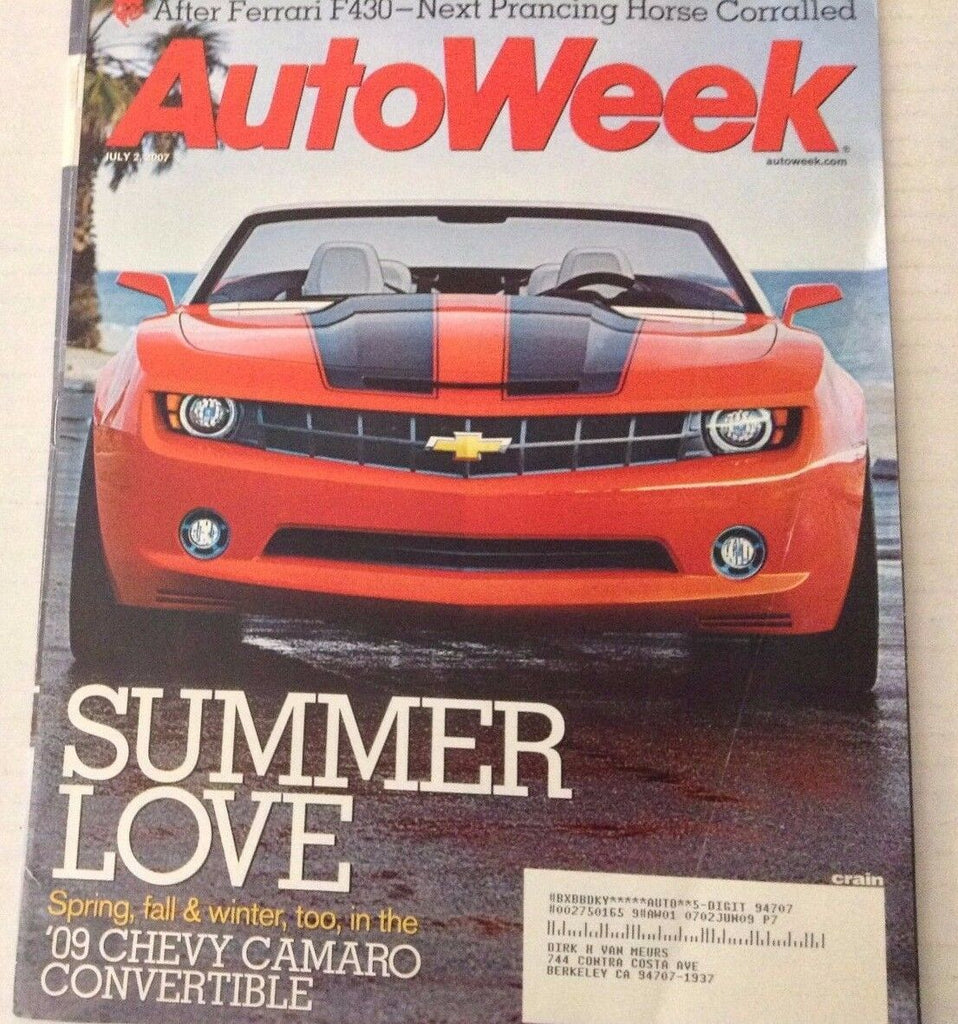 Autoweek Magazine Chevy Camaro Convertible July 2, 2007 080417nonrh