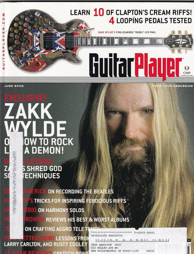 Guitar Player Magazine Zakk Wylde Clapton's Cream Riffs June 2006 100219nonr