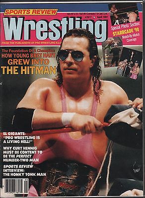 Sports Review Wrestling April 1991 Bret Hart, El Gigante EX 120915DBE