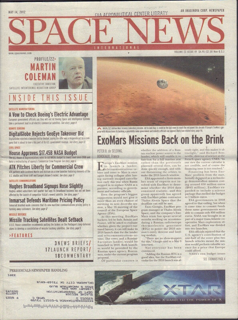 Space News May 14 2012 Martin Coleman, NASA, ExoMars FAA w/ML 110716DBE