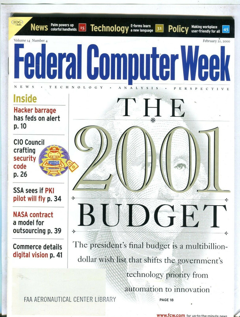 Federal Computer Week Magazine February 21 2000 EX w/ML FAA Library 102016jhe