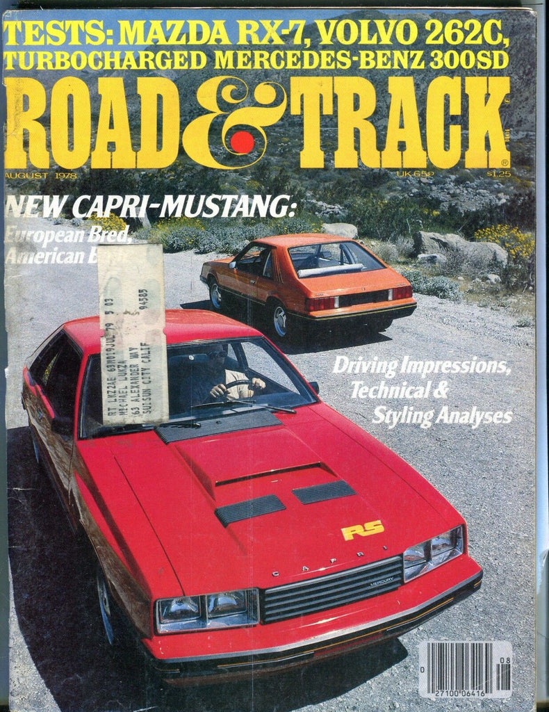 Road & Track Magazine August 1978 Capri Mustang VG w/ML 031317nonjhe