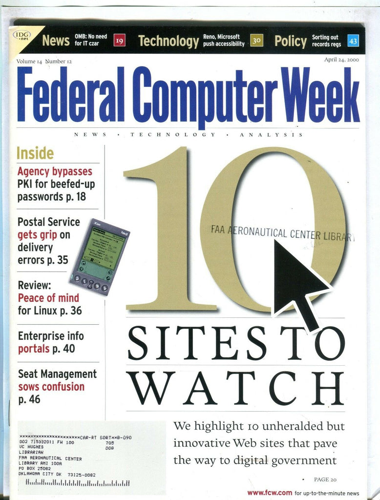 Federal Computer Week Magazine April 24 2000 EX w/ML FAA Library 102016jhe