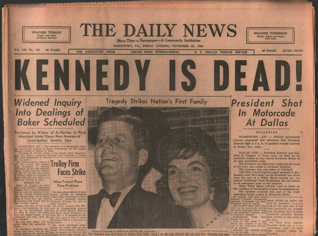 The Daily News November 22 1963 John F Kennedy Assassination JFK 020320AME
