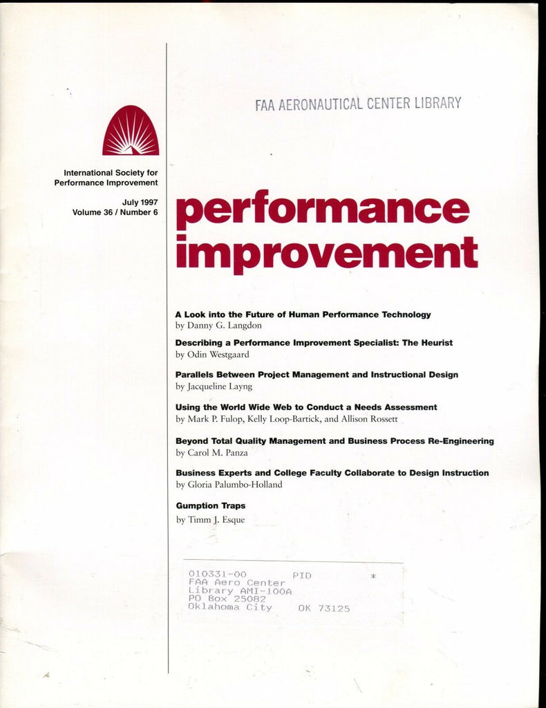 Performance Improvement Magazine July 1997 FAA EX w/ML 022417nonjhe