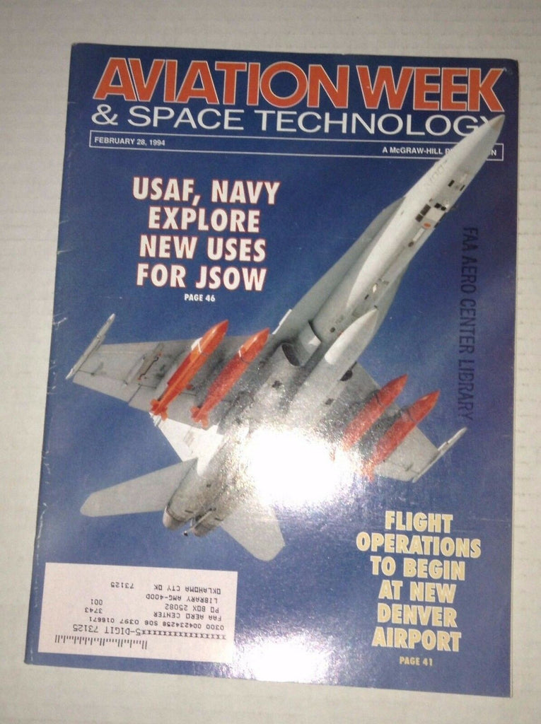 Aviation Week Magazine USAF Navy Explore JSOW February 28, 1994 FAL FAA 111716RH