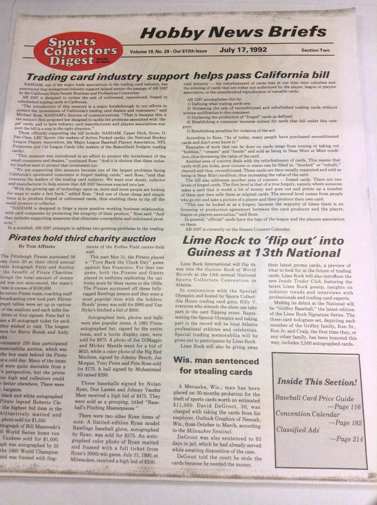 Sports Collector's Digest Magazine California Bill July 17, 1992 061317nonr2