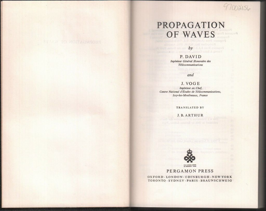 Propagation of Waves David & Voge 1969 English Edition EX-FAA 102618AME2