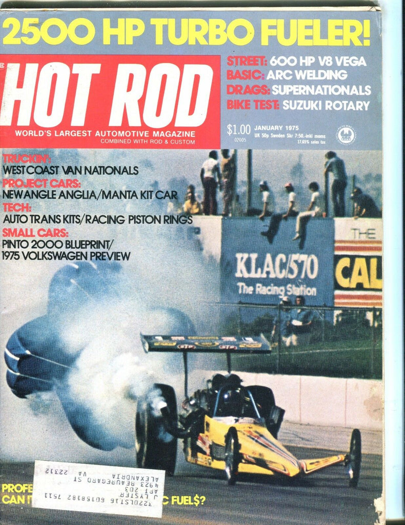 Hot Rod Magazine January 1975 V8 Vega VG w/ML 050717nonjhe