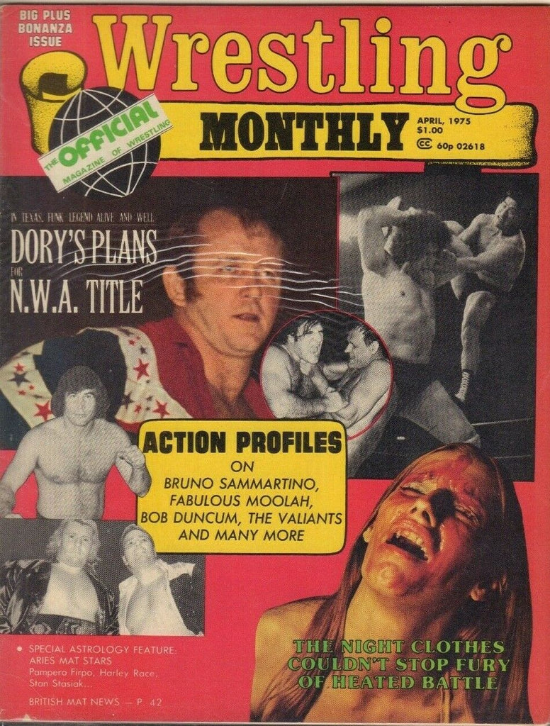 Wrestling Monthly April 1975 Dory Funk Jr Harley Race Bob Duncum 022019DBE