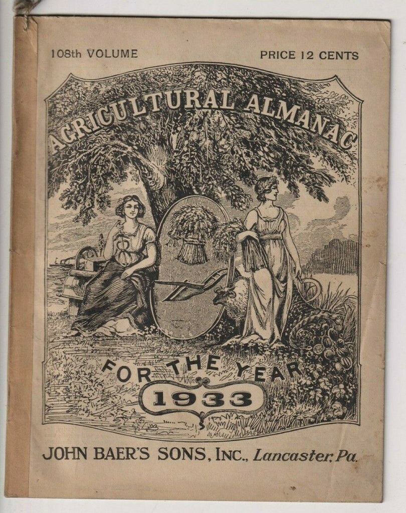 Agriculture Almanac John Baer's Sons Lancaster, PA 108th Volume 1933 022420nonr