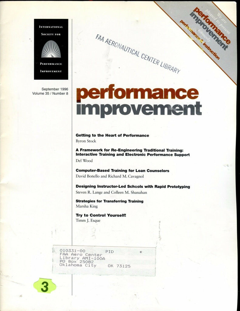 Performance Improvement Magazine September 1996 FAA EX w/ML 022417nonjhe