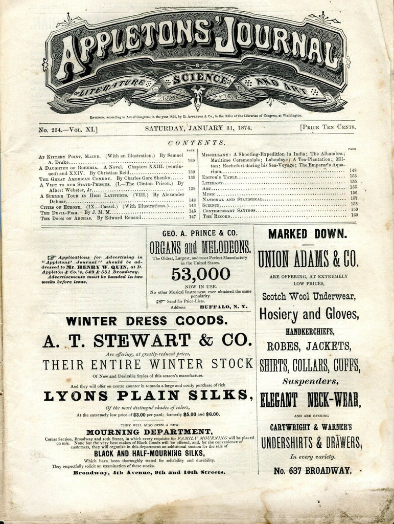 Appletons' Journal January 31 1874 Kittery Point Maine GD 101916jhe