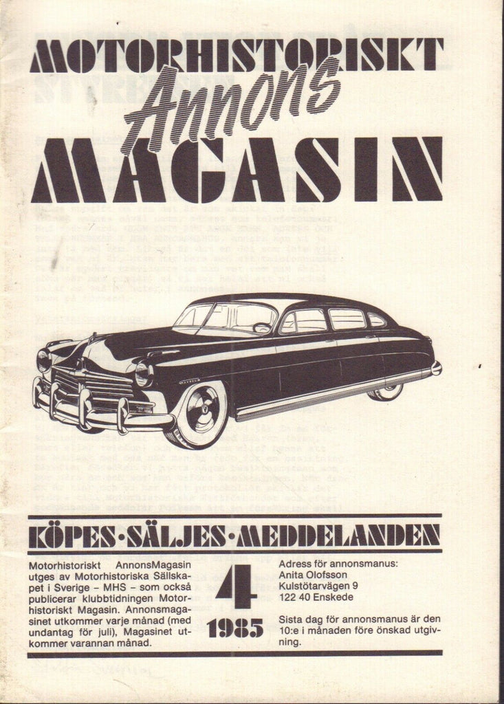 Motorhistoriskt Magasin Annons Swedish Car Magazine 4 1985 Vita 32717nonDBE