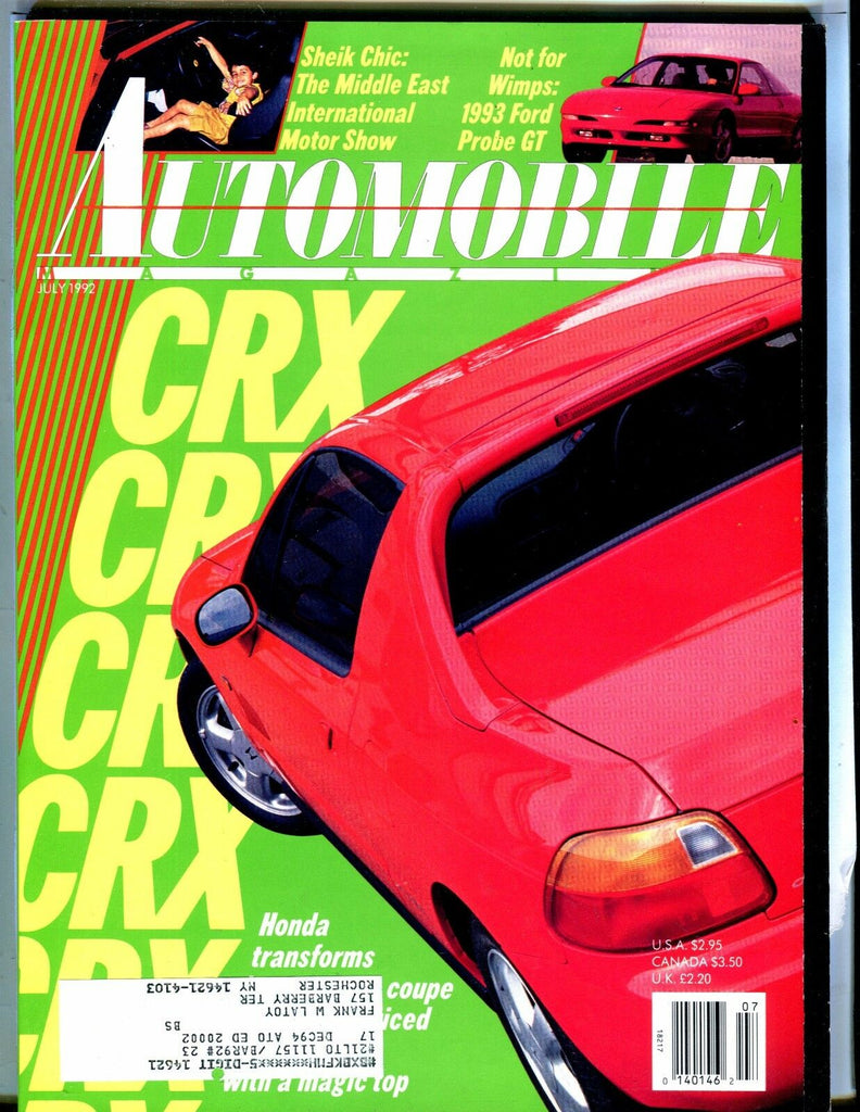 Automobile Magazine July 1992 Honda CRX EX w/ML 042617nonjhe