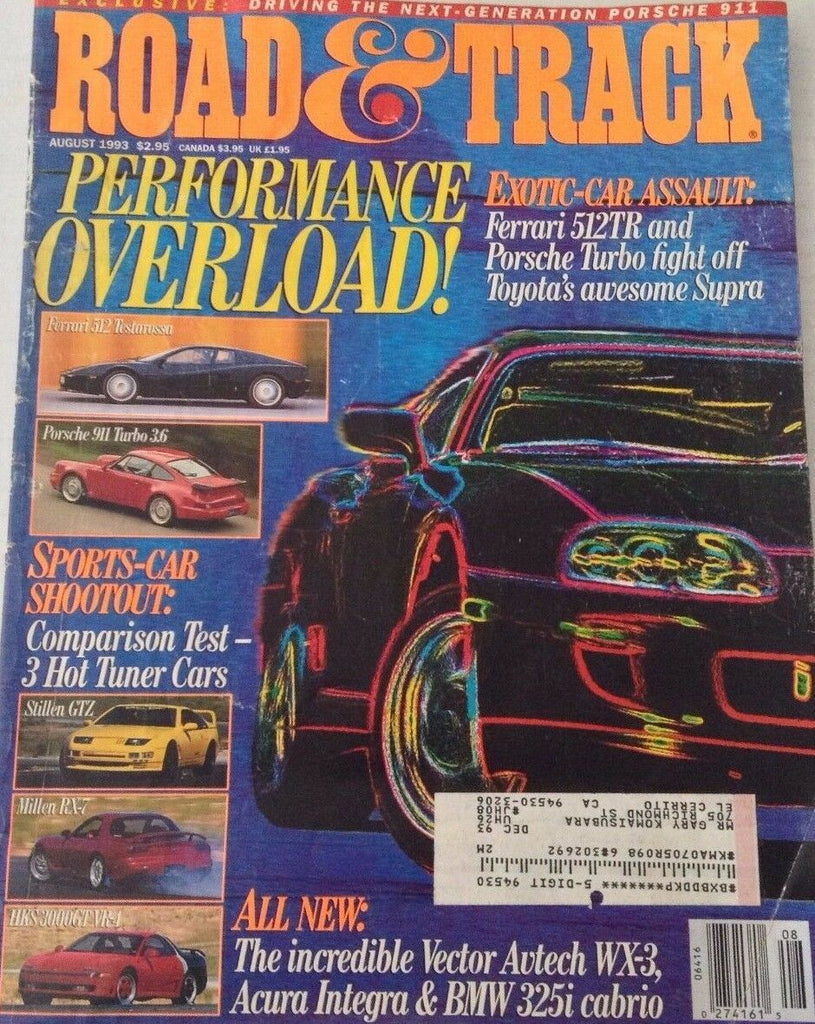 Road & Track Magazine Ferrari 512 Testarossa Porsche August 1993 080317nonrh