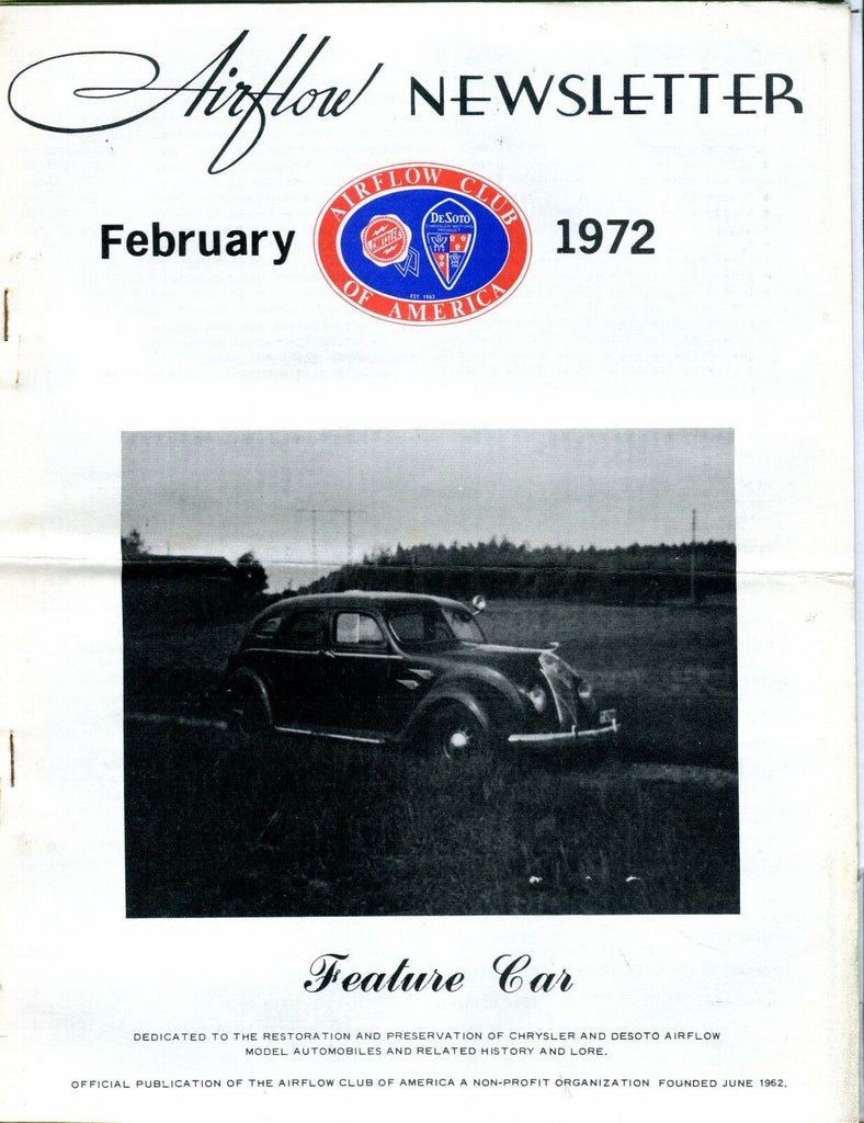Airflow Newsletter February 1972 Chrysler DeSoto EX No ML 031017nonjhe