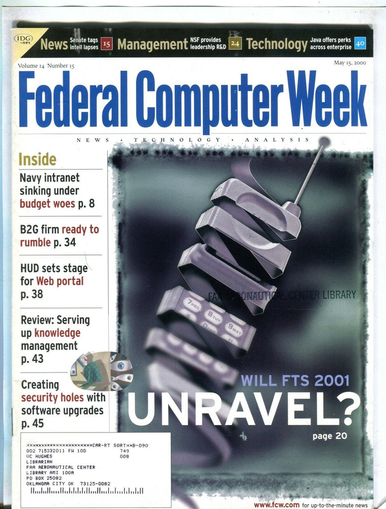 Federal Computer Week Magazine May 15 2000 EX w/ML FAA Library 102016jhe