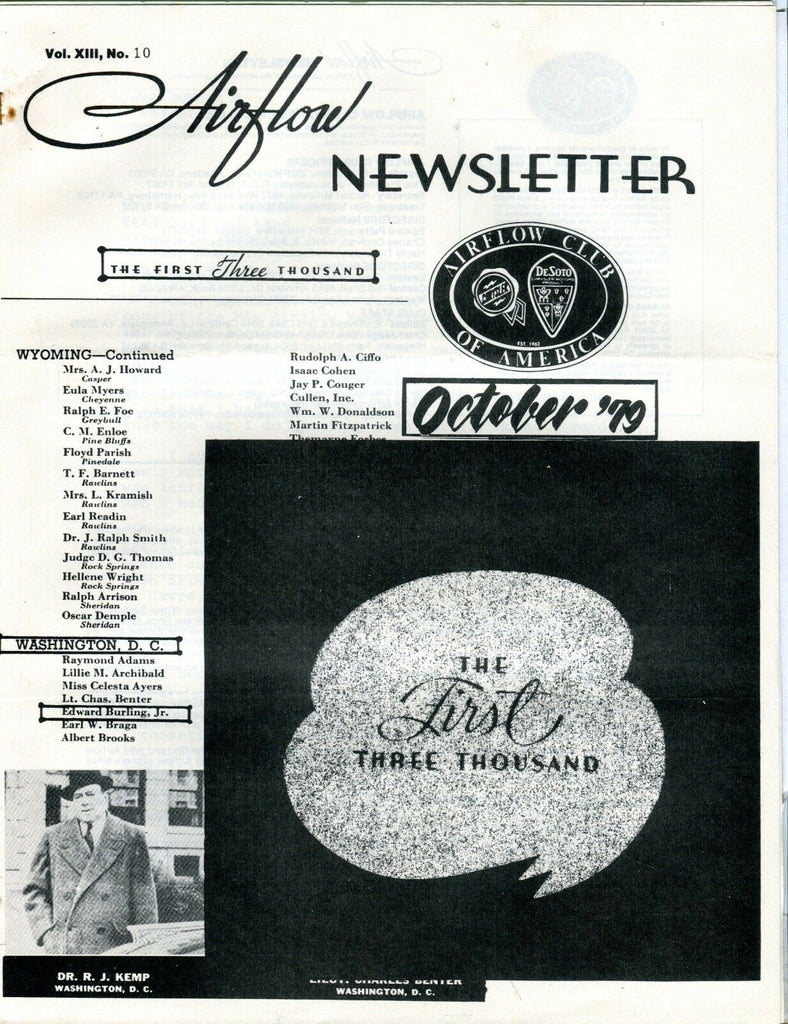 Airflow Newsletter October 1979 R.J. Kemp DeSoto EX No ML 031017nonjhe