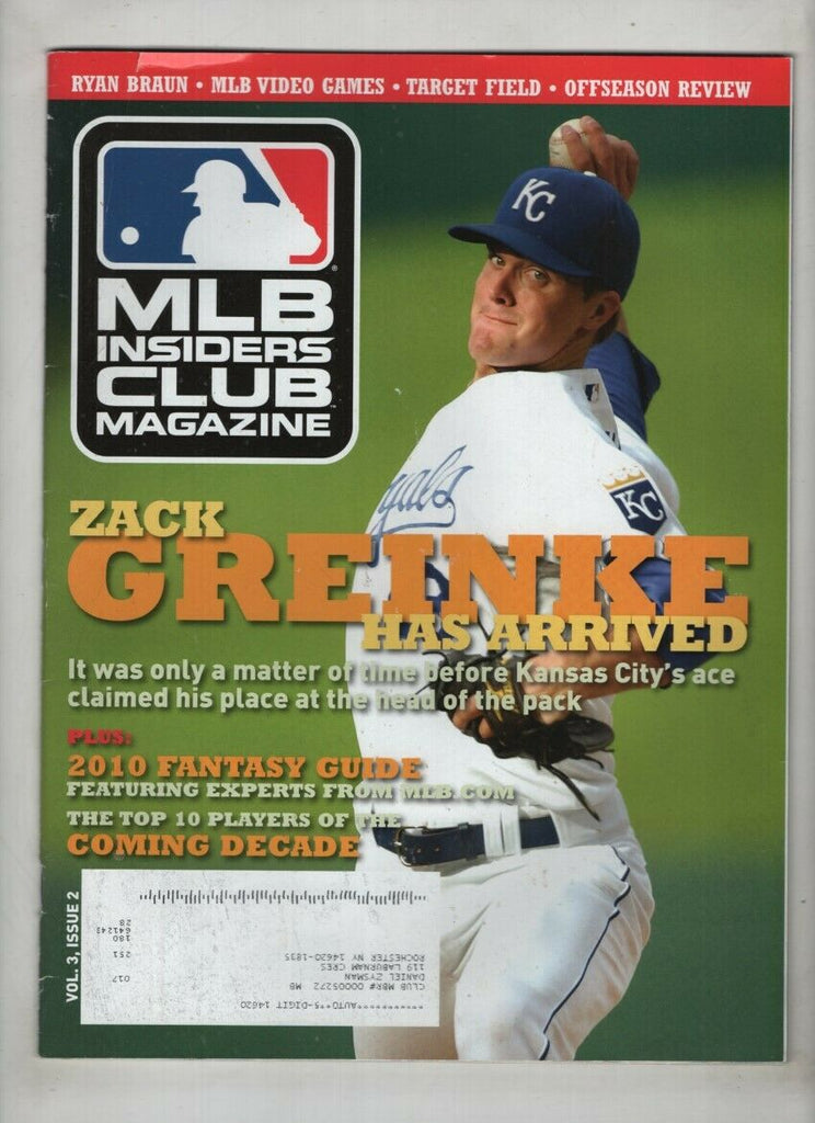MLB Insider's Club Magazine Zack Greinke Ryan Braun Vol.3 No.2 2010 021721nonr