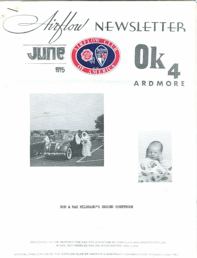 Airflow Newsletter June 1975 Bob Mae Milbrand EX No ML 031017nonjhe