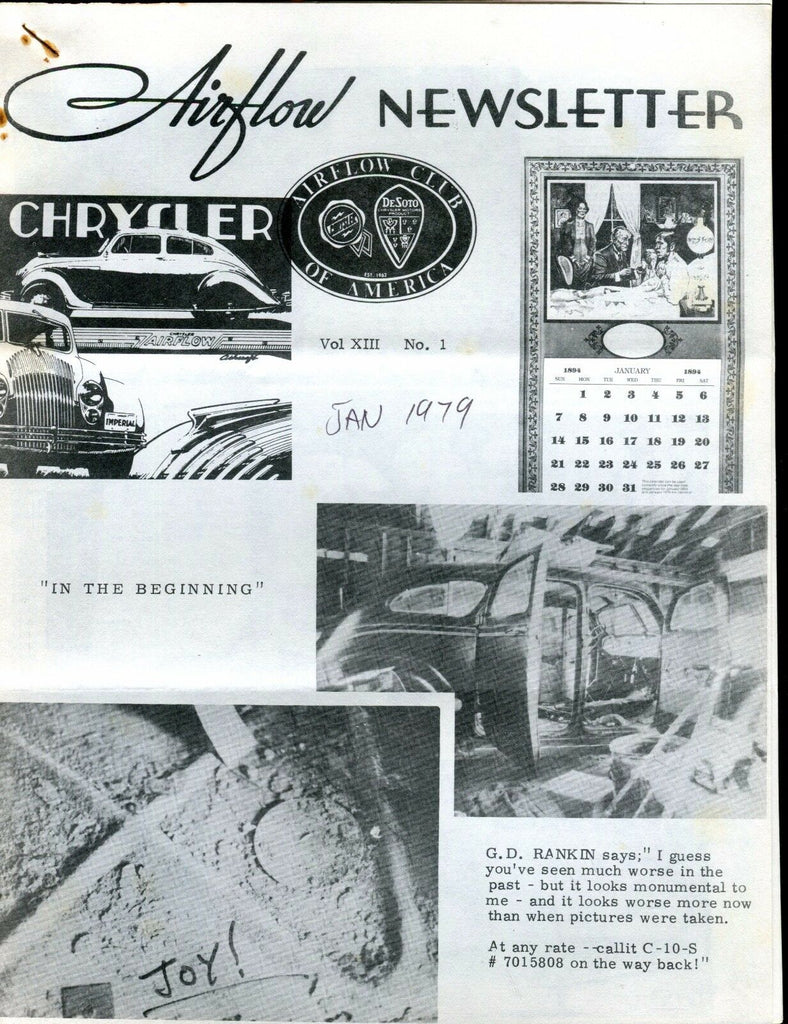 Airflow Newsletter January 1979 Chrysler DeSoto EX No ML 031017nonjhe