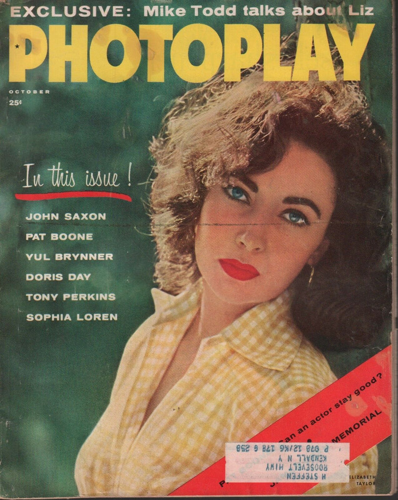 Photoplay October 1957 Elizabeth Taylor john Saxon Pat Boone w/ML 050918DBE