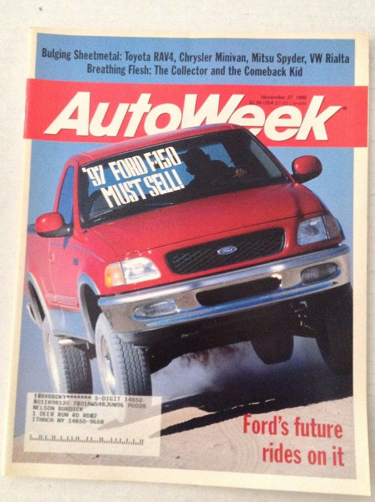 Autoweek Magazine Ford F-150 Bulging Sheetmetal November 27, 1995 020117RH