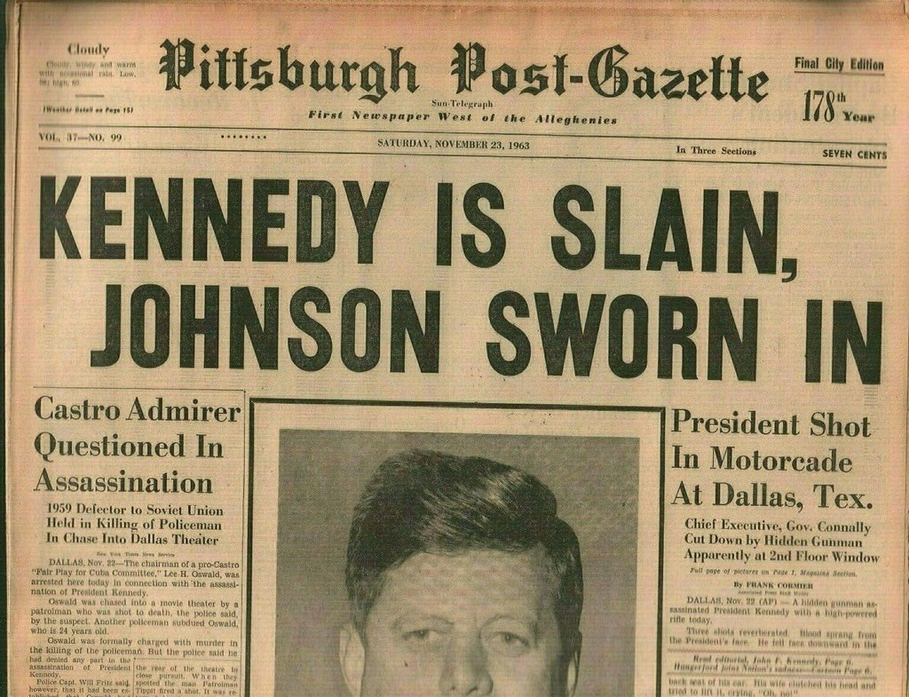 Pittsburgh Post-Gazette November 23 1963 John F Kennedy Slain JFK 020320AME