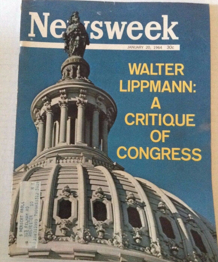 Newsweek Magazine Walter Lippmann Critique Of Congress January 20, 1964 101216R