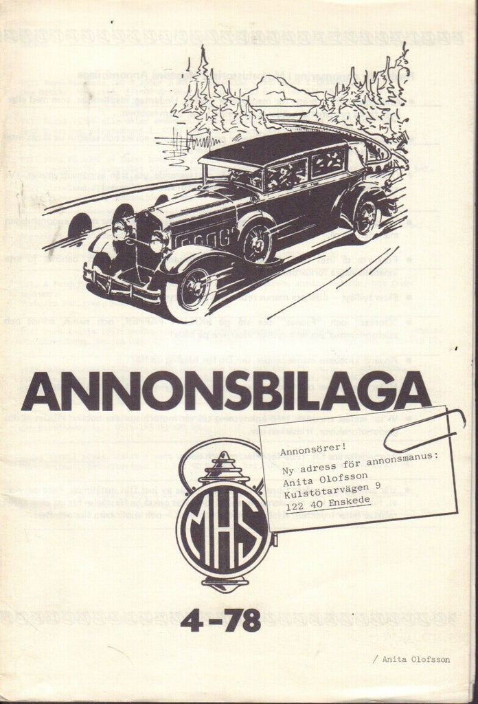 Motorhistoriskt Magasin Annons Swedish Car Magazine 4 1978 Cadillac 032717nonDBE