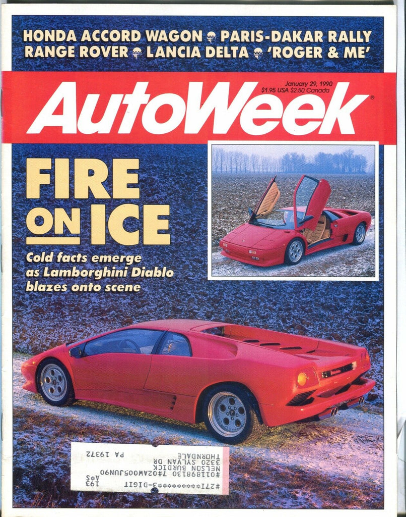 AutoWeek Magazine January 29 1990 Lamborghini Diablo EX w/ML 022317nonjhe