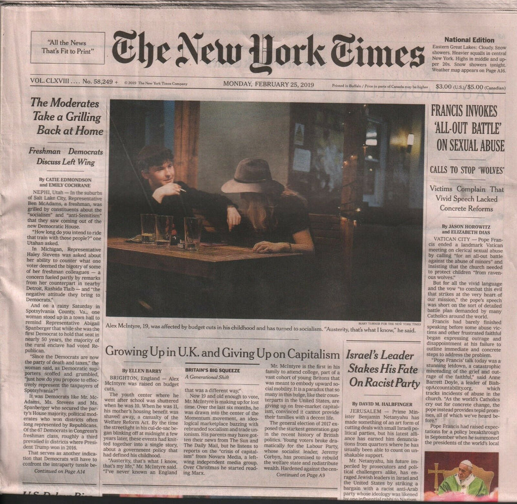 New York Times February 25 2019 Donald Trump Pope Francis Vatican 010120AME2