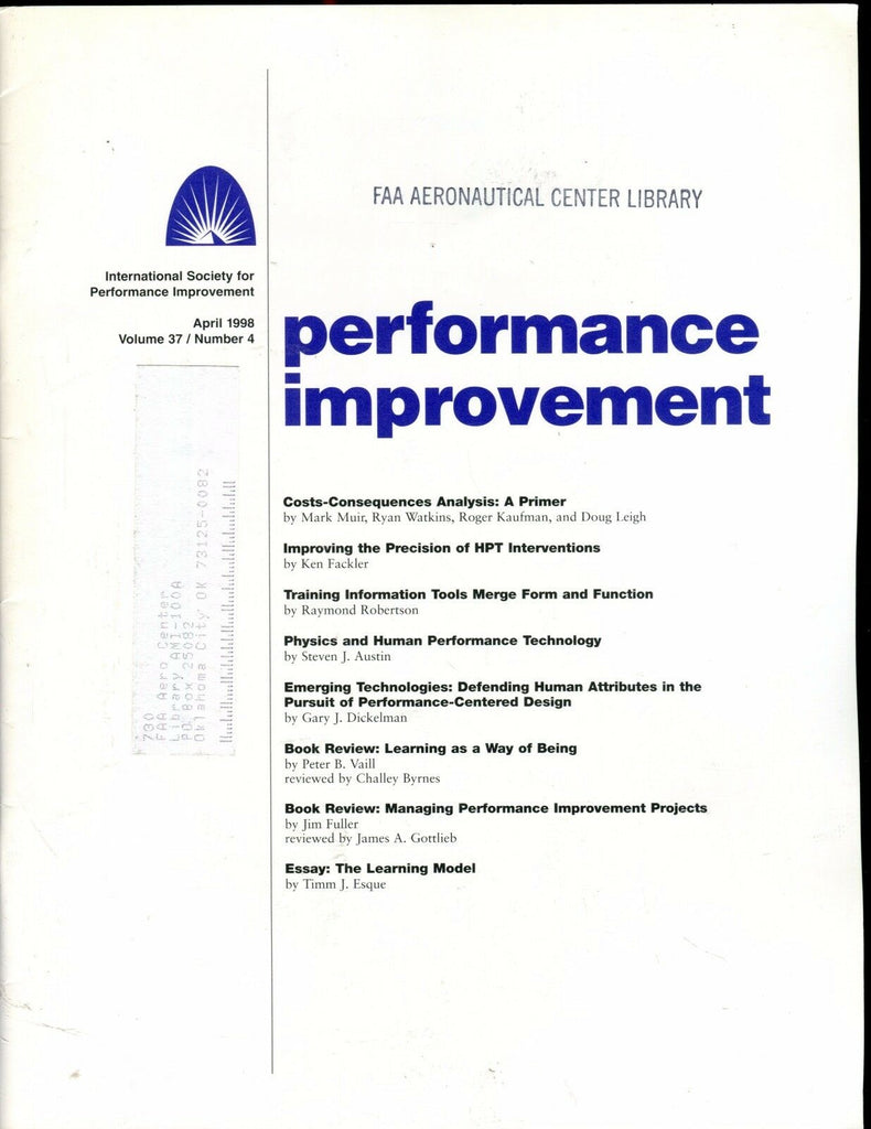 Performance Improvement Magazine April 1998 FAA EX w/ML 022417nonjhe