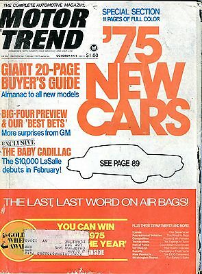 Motor Trend Magazine October 1974 '75 New Cars VG w/ ML 090816jhe