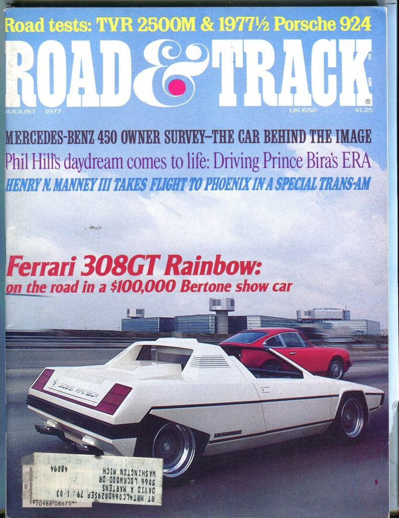 Road & Track Magazine August 1977 Ferrari 308GT Rainbow EX w/ML 031317nonjhe