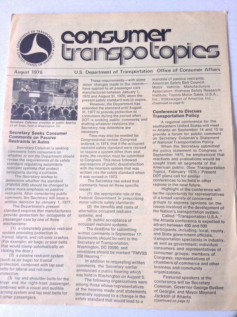 Consumer Transpotopics Magazine Secretary Coleman August 1976 FAL 050717nonrh