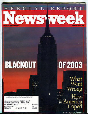 Newsweek Magazine August 25 2003 Blackout Of 2003 What Went Wrong EX 022616jhe