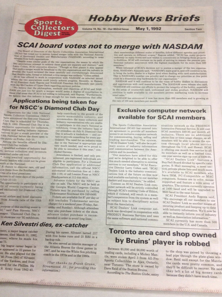 Sports Collectors Digest Magazine SCAL Board Votes May 1, 1992 061217nonr