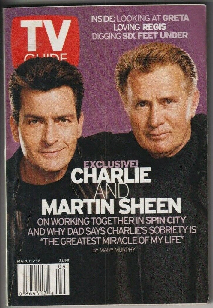 Tv Guide Mag Charlie & Martin Sheen Six Feet Under March 2-8, 2002 110119nonr