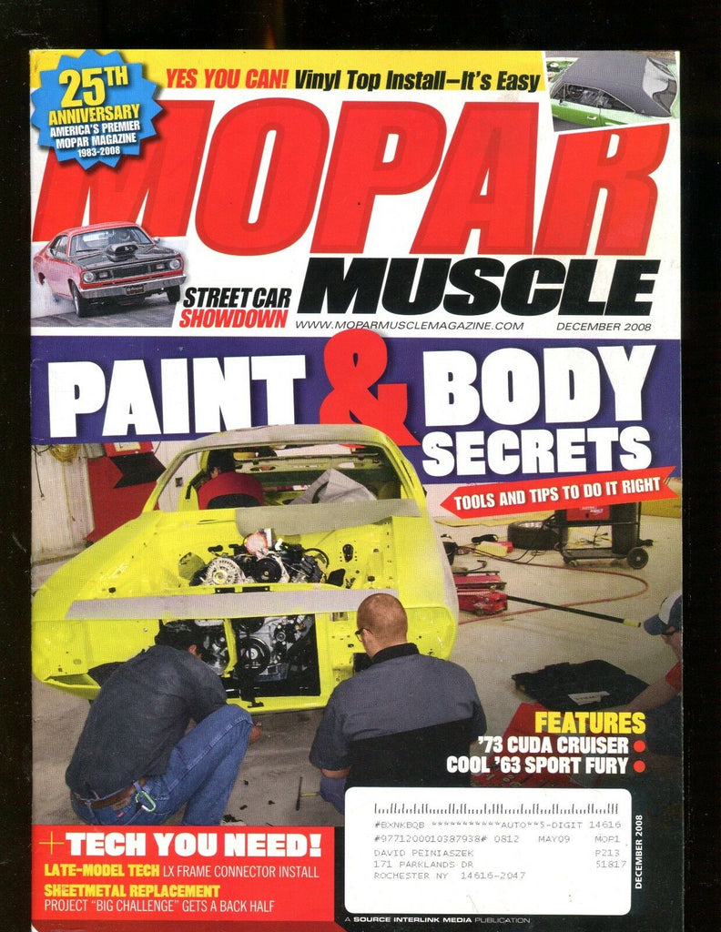 Mopar Muscle Magazine December 2008 Paint & Body Secrets EX w/ML 011617jhe