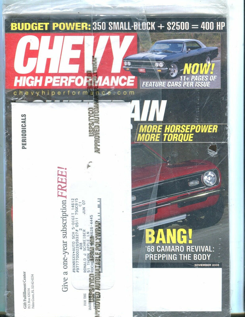 Chevy High Performance Magazine November 2005 Sealed EX No ML 050817nonjhe