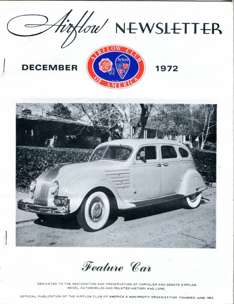 Airflow Newsletter December 1972 Chrysler DeSoto EX No ML 031017nonjhe