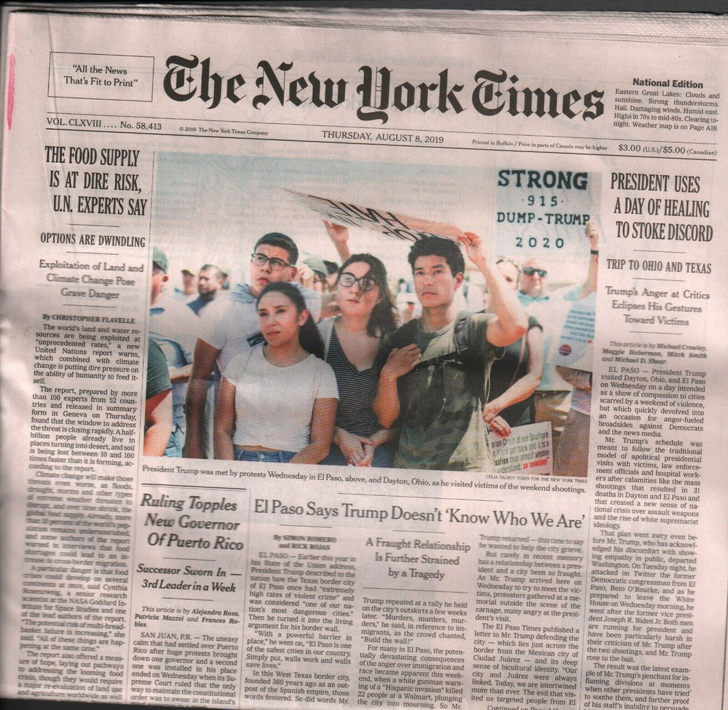 New York Times August 8 2019 Donald Trump El Paso Response 010220AME