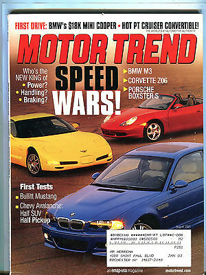 Motor Trend Magazine August 2001 Speed Wars! EX 080916jhe