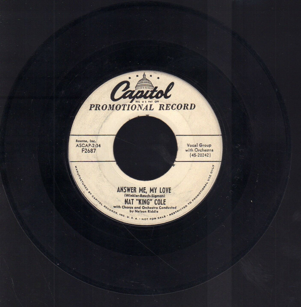 Nat King Cole Answer Me, My Love Capitol Records WLP 45 RPM Vinyl 45AME